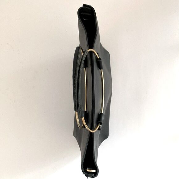 Anthropologie Black Tribe Alive Leather Gold Brass Handle Handbag - Picture 8 of 11